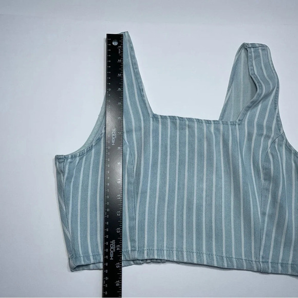 Altar'd State Crop Top M White Blue Striped Elastic Back Chambray Nautical NWT - Picture 7 of 8